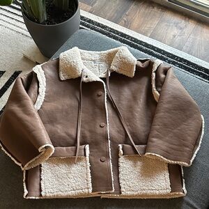 Stylish Sherpa and Faux Leather Jacket